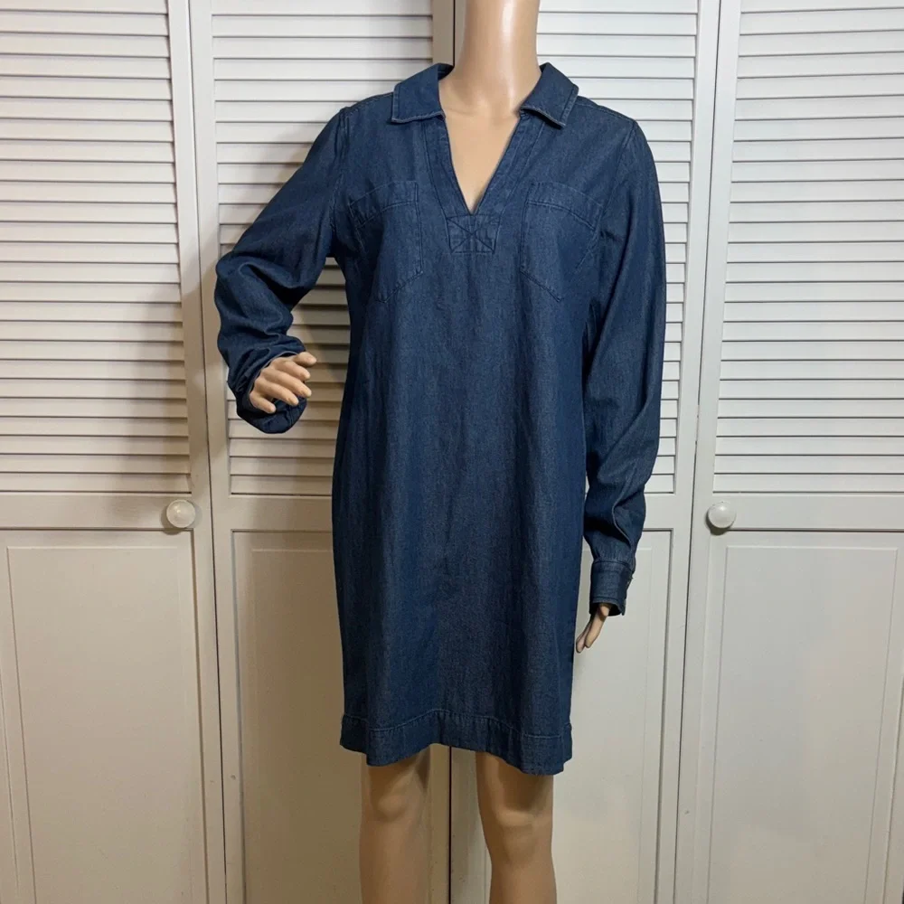 The Normal Brand Lightweight Denim Mariner Dress in Dark Indigo Medium